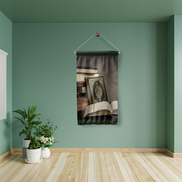 islam-duvar-sanati-10756-04 Kur’an-ı Kerim Temalı Duvar Flaması Kumaş Baskı 10756