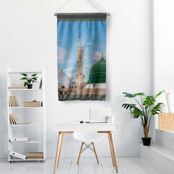 Medine Mescid-i Nebevi Kubbe ve Minare Duvar Flaması Kumaş Baskı 10762