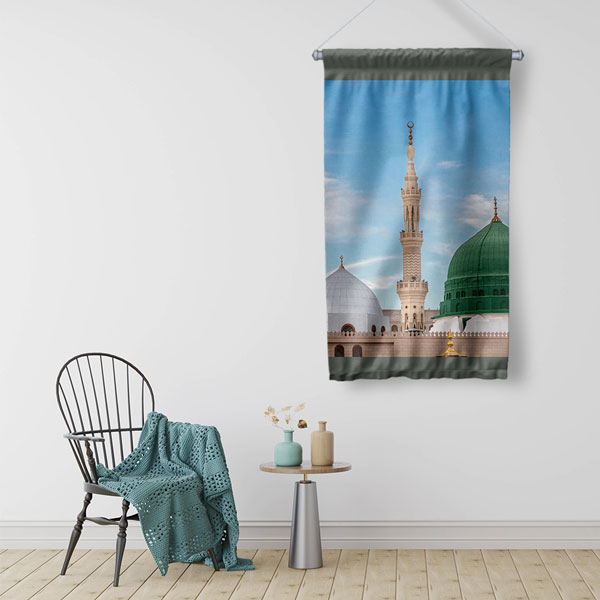 Medine Mescid-i Nebevi Kubbe ve Minare Duvar Flaması Kumaş Baskı 10762