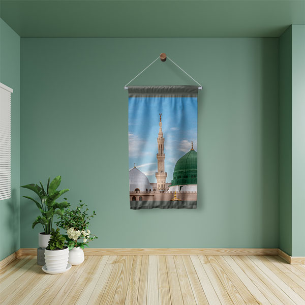 Medine Mescid-i Nebevi Kubbe ve Minare Duvar Flaması Kumaş Baskı 10762
