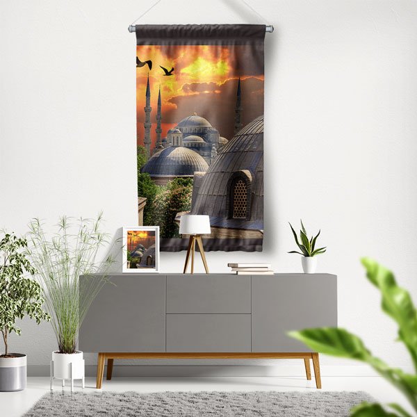 Türkiye Camileri Gün Batımı Duvar Flaması Kumaş Baskı 10765