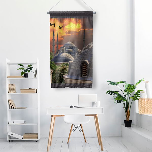 Türkiye Camileri Gün Batımı Duvar Flaması Kumaş Baskı 10765