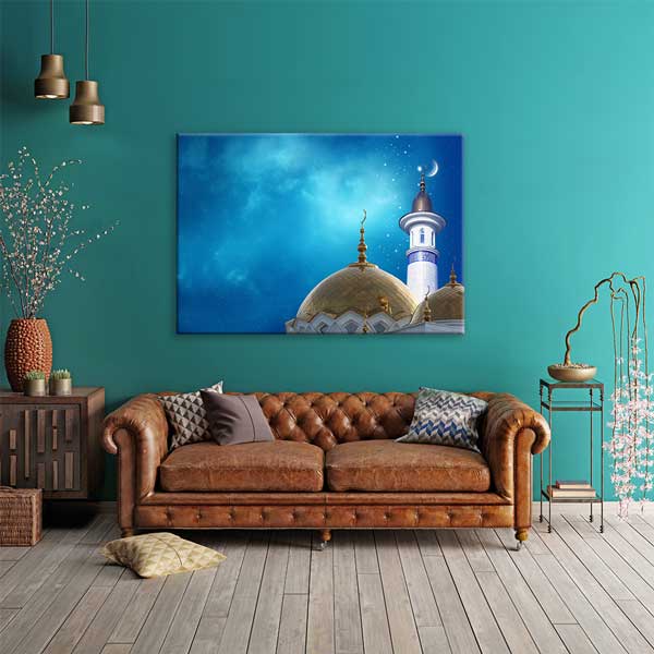 islam-duvar-sanati-10878-03 Cami Kubbesi ve Minare Manzaralı Kanvas Duvar Tablosu – 10878