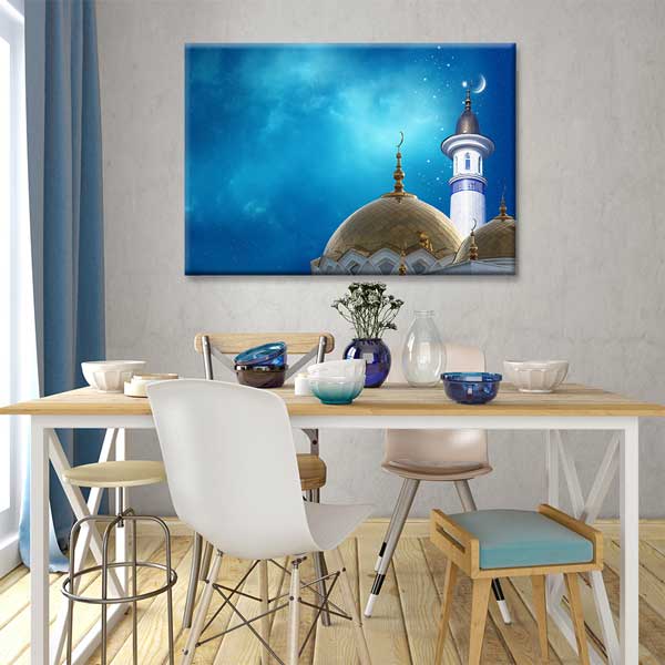 islam-duvar-sanati-10878-04 Cami Kubbesi ve Minare Manzaralı Kanvas Duvar Tablosu – 10878