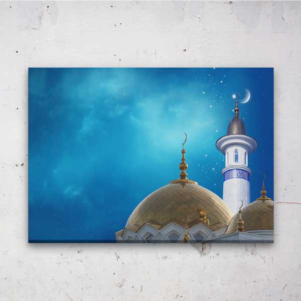 islam-duvar-sanati-10878-05 Cami Kubbesi ve Minare Manzaralı Kanvas Duvar Tablosu – 10878