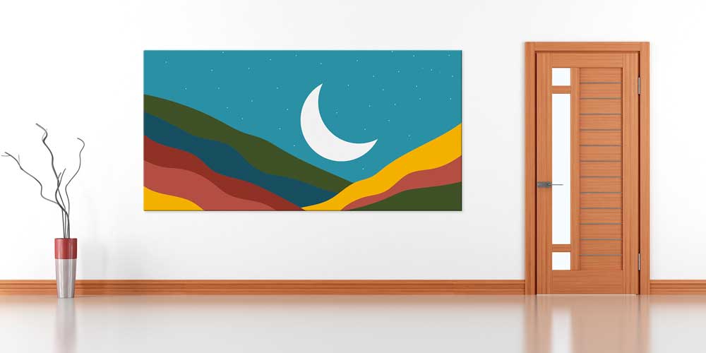 Minimalist Hilal ve Dağ Manzaralı Büyük Ebatlı Duvar Dekoru 11440