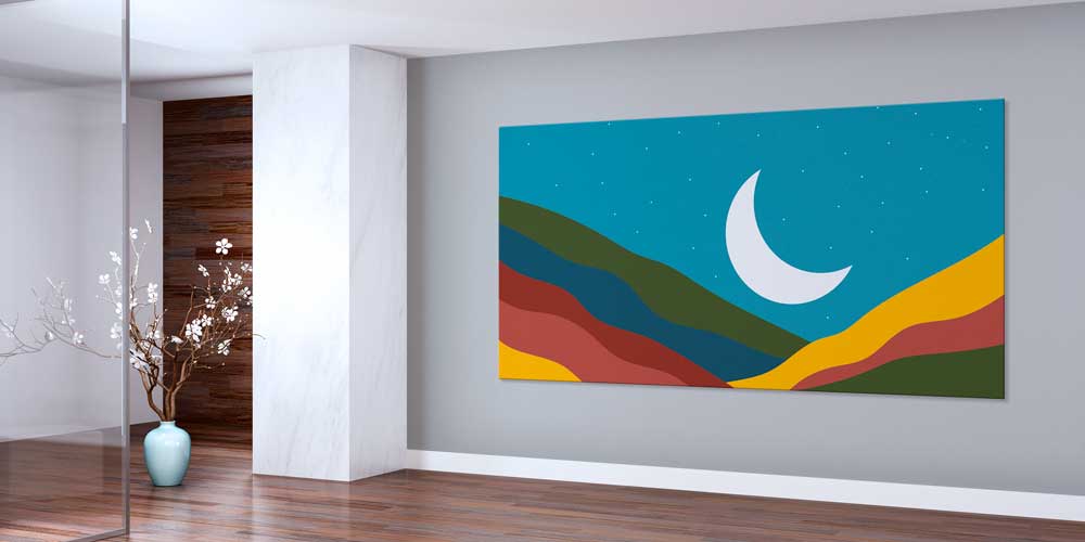 Minimalist Hilal ve Dağ Manzaralı Büyük Ebatlı Duvar Dekoru 11440