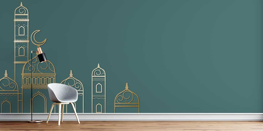 İslami Motifli Cami Silüeti Desenli Duvar Kağıdı 6119
