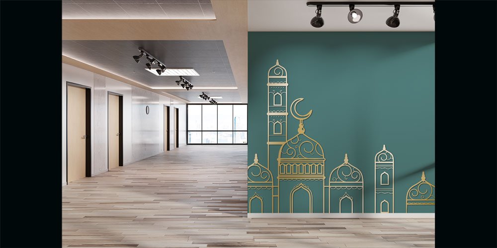 İslami Motifli Cami Silüeti Desenli Duvar Kağıdı 6119