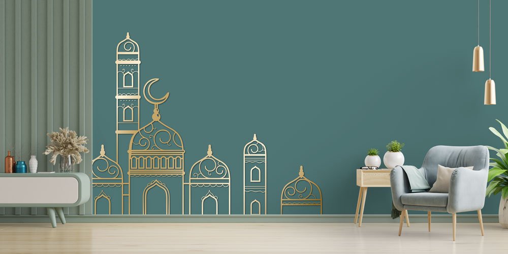 İslami Motifli Cami Silüeti Desenli Duvar Kağıdı 6119
