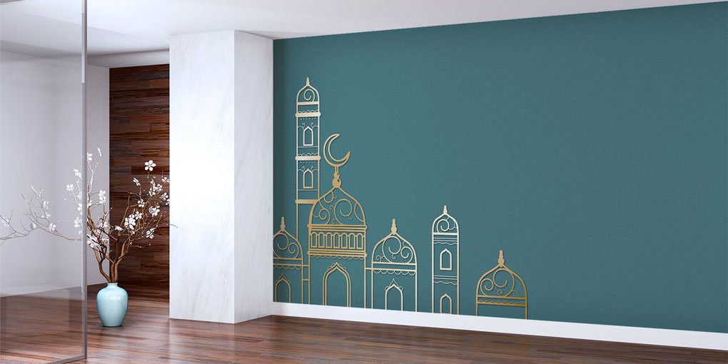 İslami Motifli Cami Silüeti Desenli Duvar Kağıdı 6119