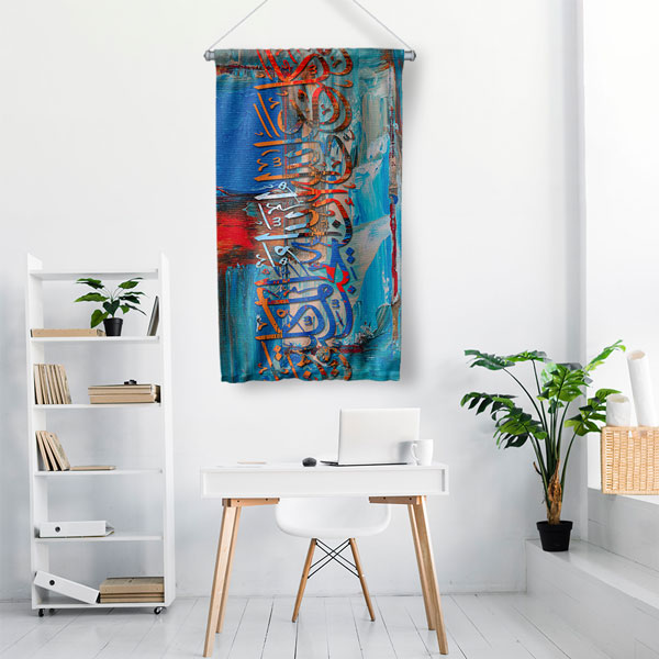 Mavi Kırmızı Hat Sanatı Duvar Flaması Kumaş Baskı 10695