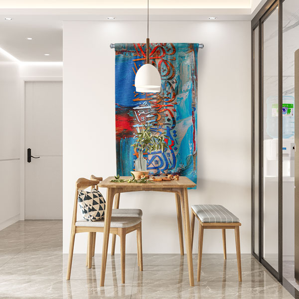 Mavi Kırmızı Hat Sanatı Duvar Flaması Kumaş Baskı 10695