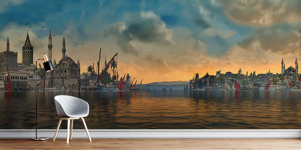 İstanbul Manzaralı Duvar Kağıdı - Tarihi Camiler ve Osmanlı Mimari Dekor 10517