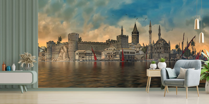 İstanbul Manzaralı Duvar Kağıdı - Tarihi Camiler ve Osmanlı Mimari Dekor 10517