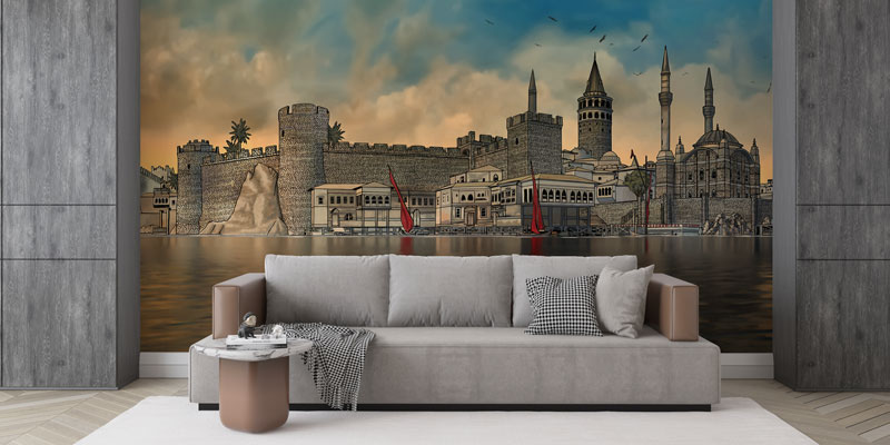 İstanbul Manzaralı Duvar Kağıdı - Tarihi Camiler ve Osmanlı Mimari Dekor 10517