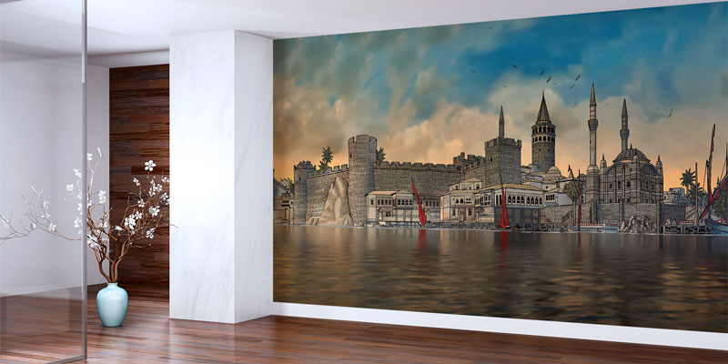 İstanbul Manzaralı Duvar Kağıdı - Tarihi Camiler ve Osmanlı Mimari Dekor 10517