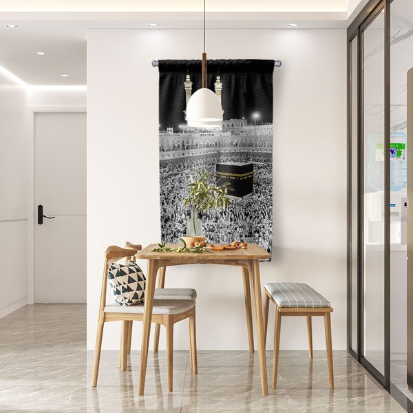 Kabe ve Mescid-i Haram Manzaralı İslami Duvar Flaması Kumaş Baskı 10694