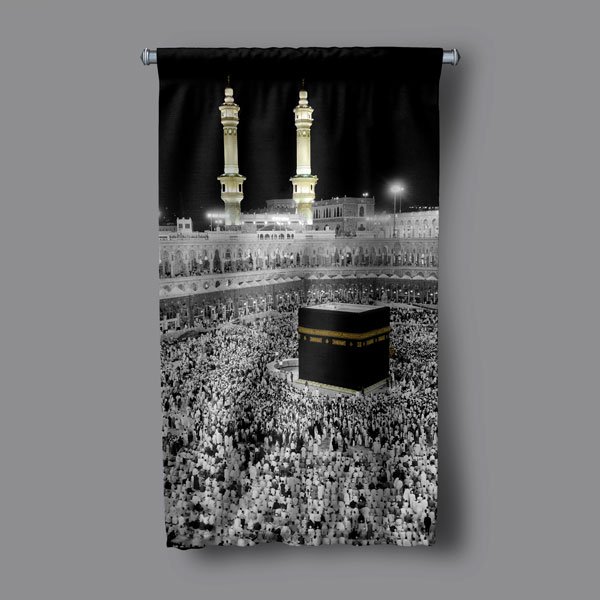 Kabe ve Mescid-i Haram Manzaralı İslami Duvar Flaması Kumaş Baskı 10694