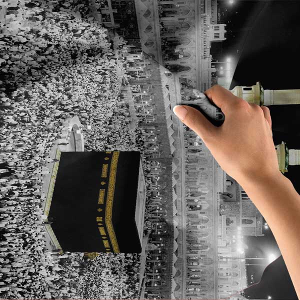 Kabe ve Mescid-i Haram Manzaralı İslami Duvar Örtüsü Kumaş Baskı 10617