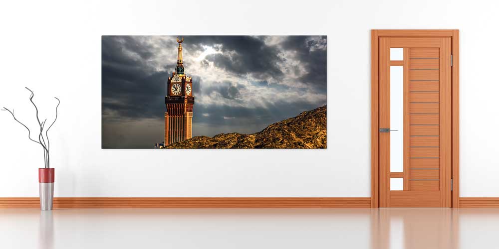 islam-kabe-duvar-panosu-11442-02 Kabe Mekke Saat Kulesi Manzaralı Büyük Ebatlı Duvar Dekoru – 11442