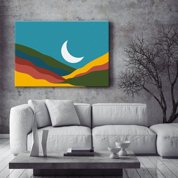 Minimalist Hilal ve Dağ Manzaralı Kanvas Duvar Tablosu – 10883
