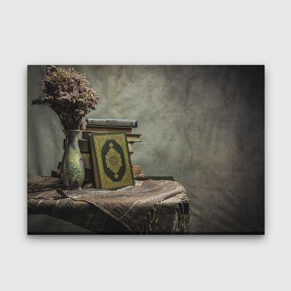 Kur’an-ı Kerim ve Kitaplarla Dini Dekoratif Kanvas Duvar Tablosu – 10897