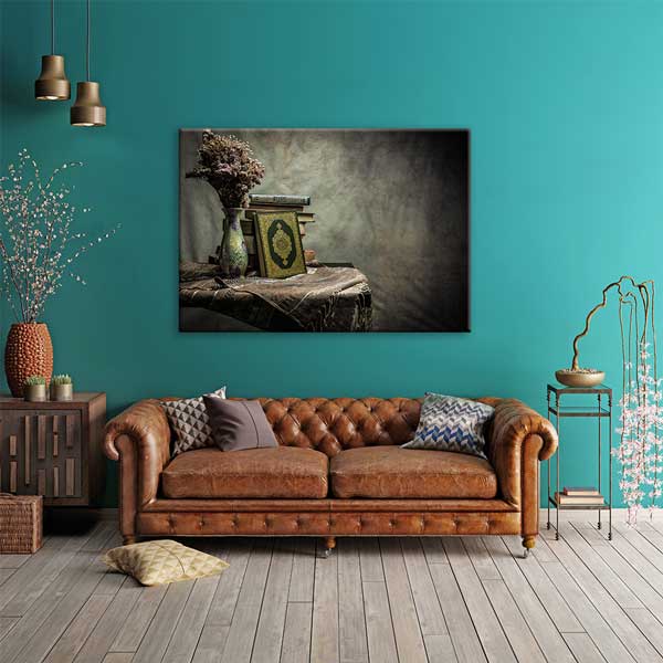 islam-kanvas-tablolar-10897-01 Kur’an-ı Kerim ve Kitaplarla Dini Dekoratif Kanvas Duvar Tablosu – 10897