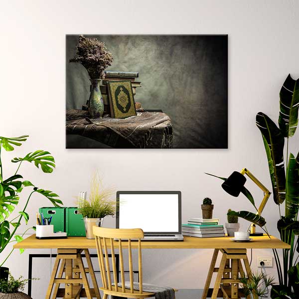 islam-kanvas-tablolar-10897-02 Kur’an-ı Kerim ve Kitaplarla Dini Dekoratif Kanvas Duvar Tablosu – 10897