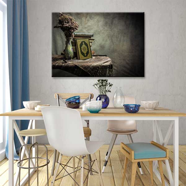 islam-kanvas-tablolar-10897-03 Kur’an-ı Kerim ve Kitaplarla Dini Dekoratif Kanvas Duvar Tablosu – 10897