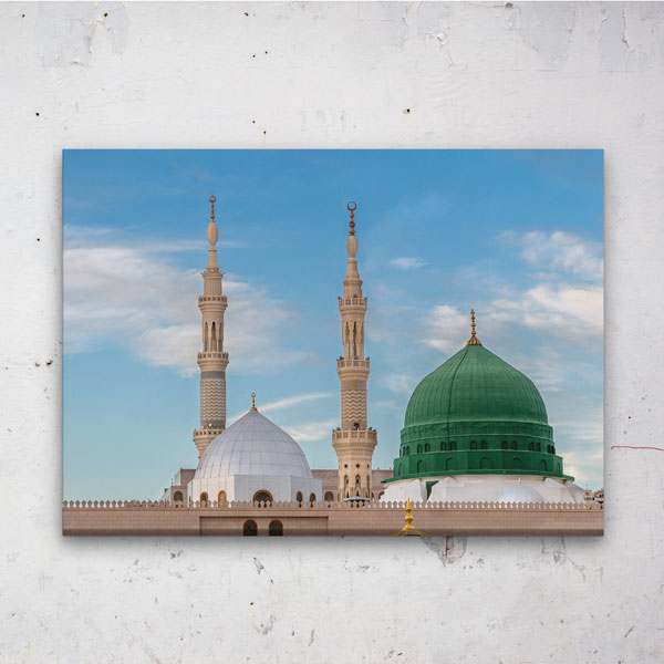 islam-kanvas-tablolar-10902-05 Medine Mescid-i Nebevi Yeşil ve Beyaz Kubbe Kanvas Duvar Tablosu – 10902