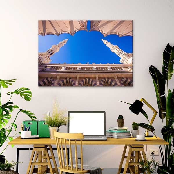 islam-kanvas-tablolar-10903-02 Medine Mescid-i Nebevi Minareleri ve Avlu Görünümlü Kanvas Duvar Tablosu – 10903