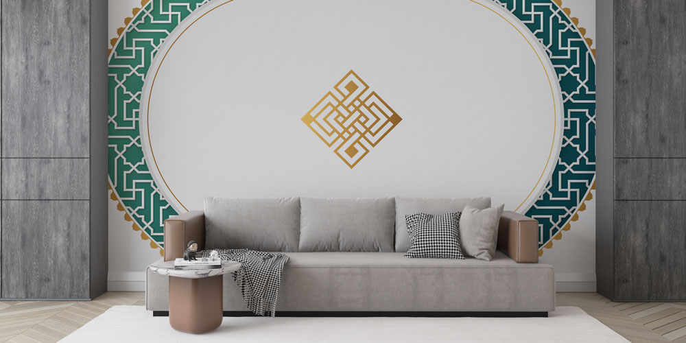 Oval Çerçeveli İslami Motifli Duvar Kağıdı 6114