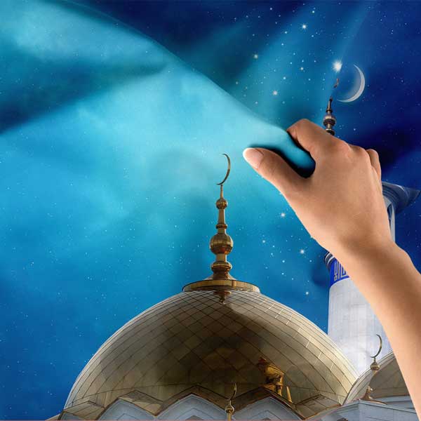 Altın Kubbe ve Minareli İslami Dekoratif Duvar Örtüsü Kumaş Baskı 10608