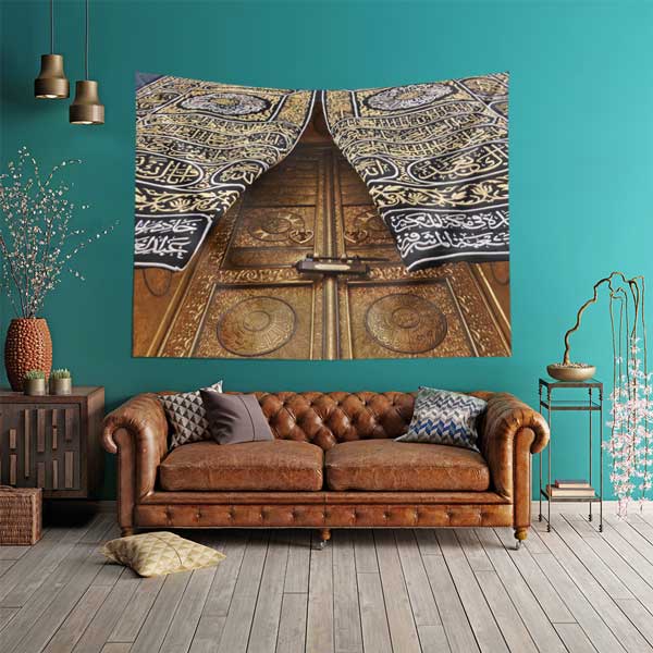 Kabe Kapısı ve Kisve Detaylı İslami Duvar Örtüsü Kumaş Baskı 10613