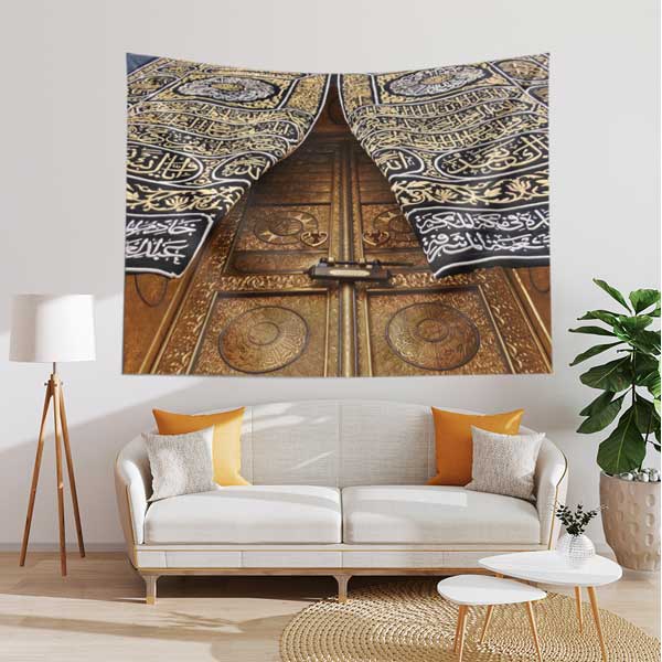 Kabe Kapısı ve Kisve Detaylı İslami Duvar Örtüsü Kumaş Baskı 10613