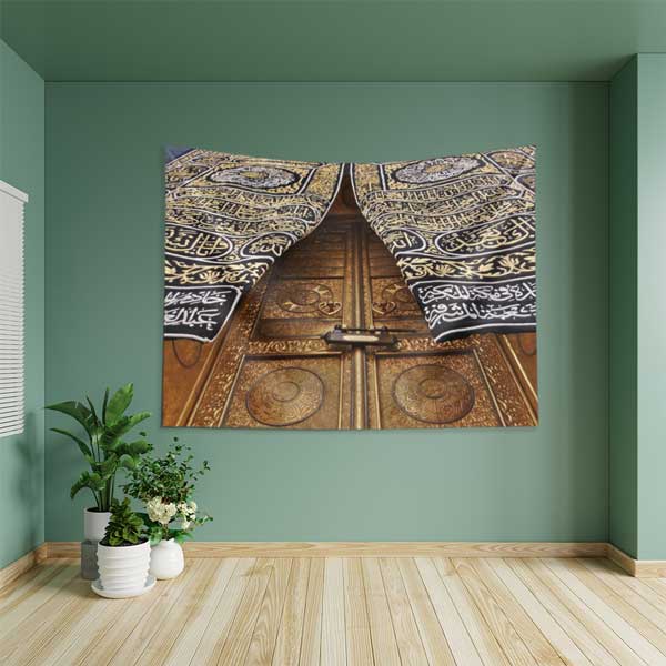 Kabe Kapısı ve Kisve Detaylı İslami Duvar Örtüsü Kumaş Baskı 10613