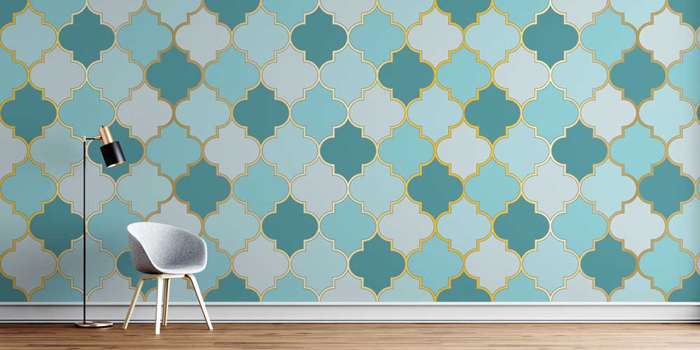 Fas Mozaik Desenli Altın Çizgili Duvar Kağıdı 10406