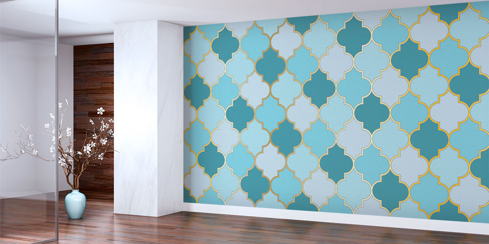 Fas Mozaik Desenli Altın Çizgili Duvar Kağıdı 10406