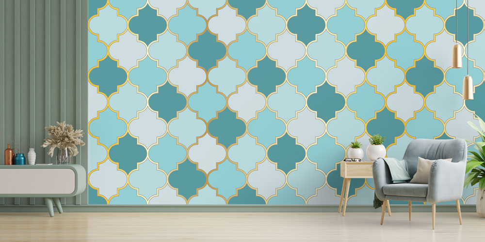 Fas Mozaik Desenli Altın Çizgili Duvar Kağıdı 10406