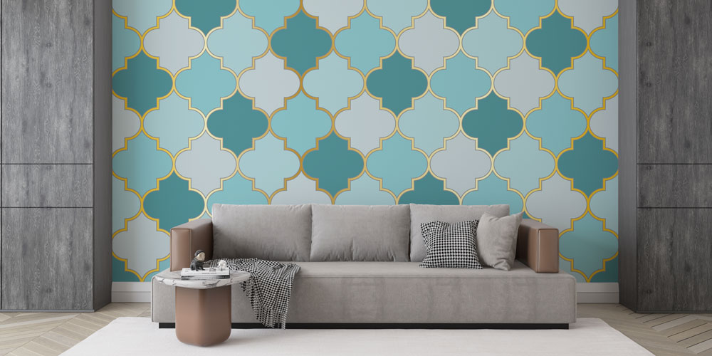 Fas Mozaik Desenli Altın Çizgili Duvar Kağıdı 10406