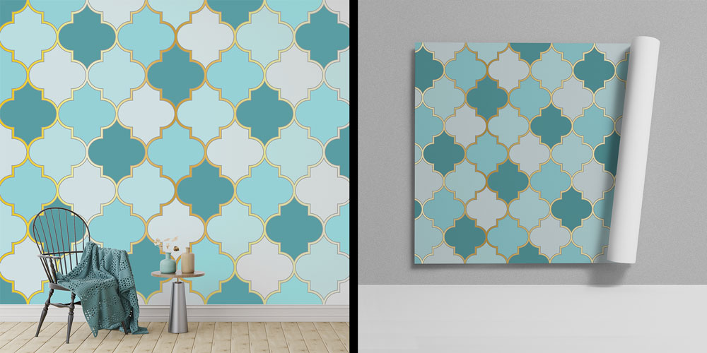 Fas Mozaik Desenli Altın Çizgili Duvar Kağıdı 10406