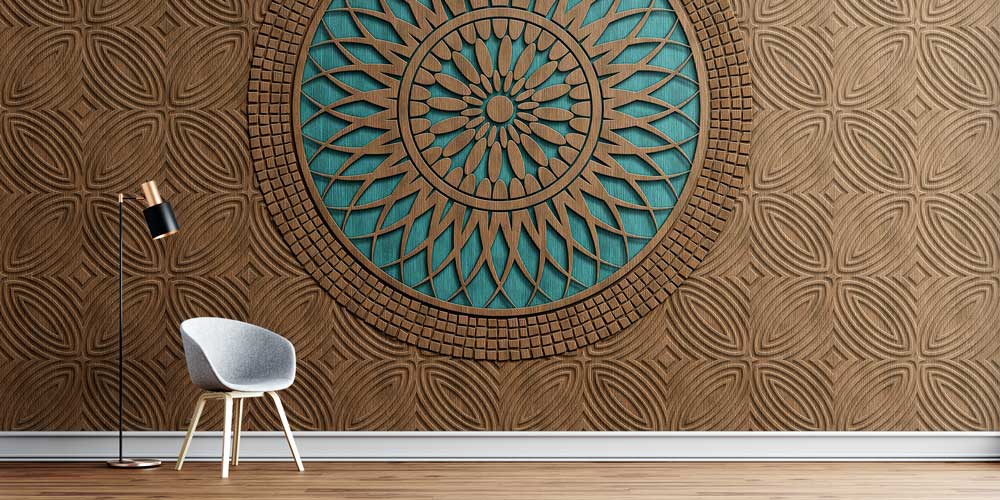3D Görünümlü Ahşap Desenli İslami Duvar Kağıdı 10403