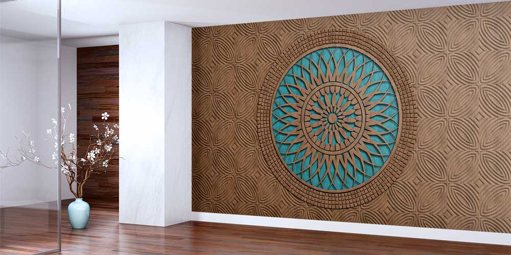 3D Görünümlü Ahşap Desenli İslami Duvar Kağıdı 10403