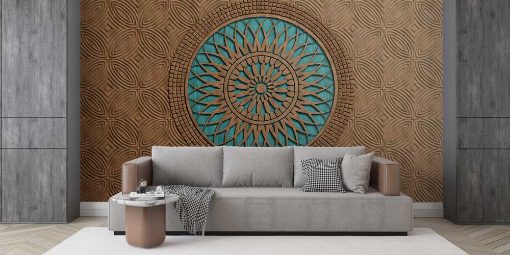 3D Görünümlü Ahşap Desenli İslami Duvar Kağıdı 10403