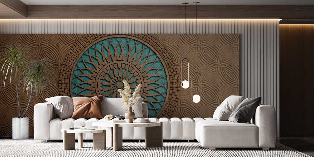 3D Görünümlü Ahşap Desenli İslami Duvar Kağıdı 10403