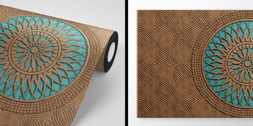 3D Görünümlü Ahşap Desenli İslami Duvar Kağıdı 10403