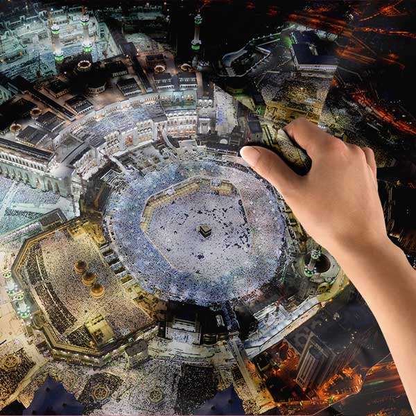 islam-sanati-dekorasyon-10615-05 Kabe ve Mekke Gece Manzaralı İslami Duvar Örtüsü Kumaş Baskı 10615