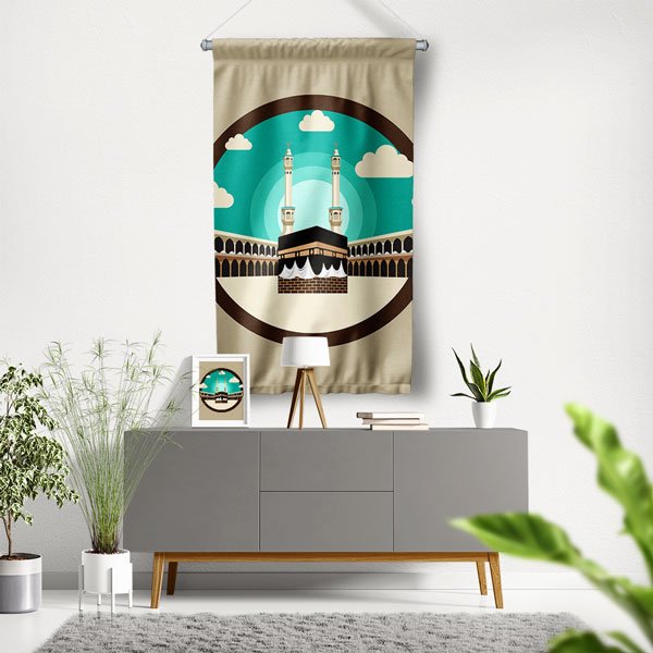islam-sanati-dekorasyon-10751-00 Kabe İllüstrasyon Tasarımlı İslami Duvar Flaması Kumaş Baskı 10751