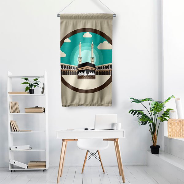 Kabe İllüstrasyon Tasarımlı İslami Duvar Flaması Kumaş Baskı 10751